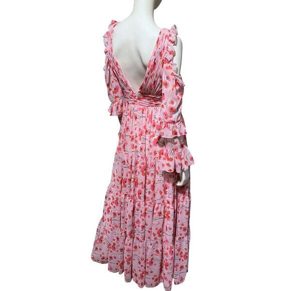 Mac Duggal Ieena Floral Gown 6 Backless Plunge Tiered Ruffled Coquette Twee - Picture 7 of 14